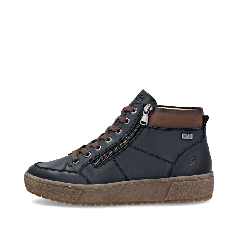 Remonte Damenmode Leder Extrabreite High Top Sneakers | Dunkelblau
