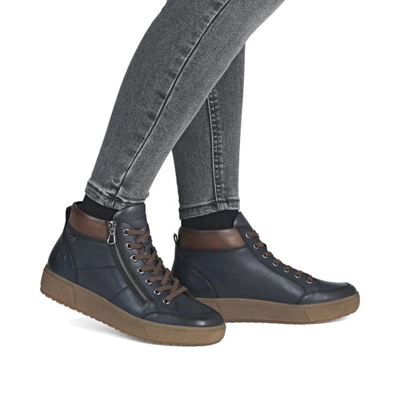 Remonte Damenmode Leder Extrabreite High Top Sneakers | Dunkelblau