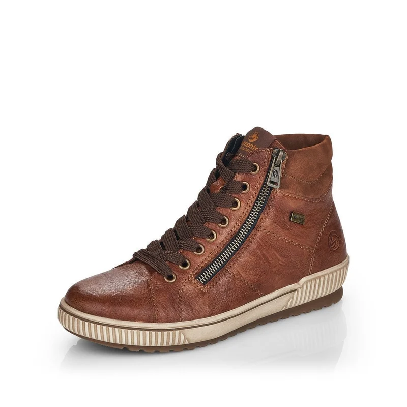 Remonte Damenmode Leder Hi Top Sneakers | Braun