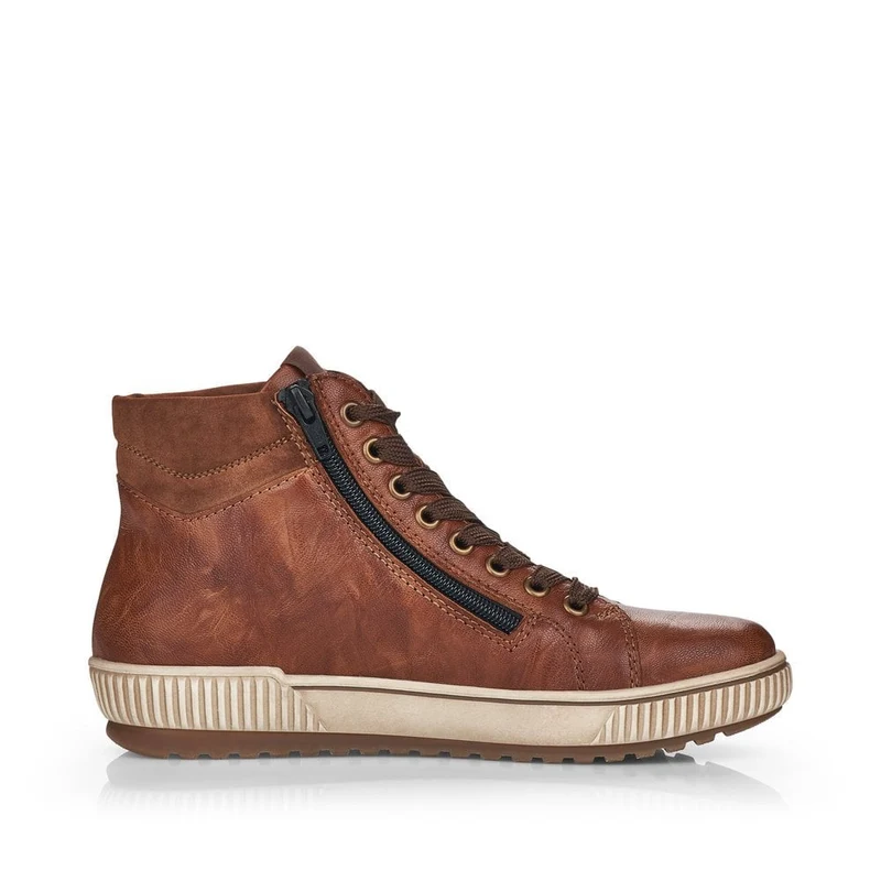 Remonte Damenmode Leder Hi Top Sneakers | Braun