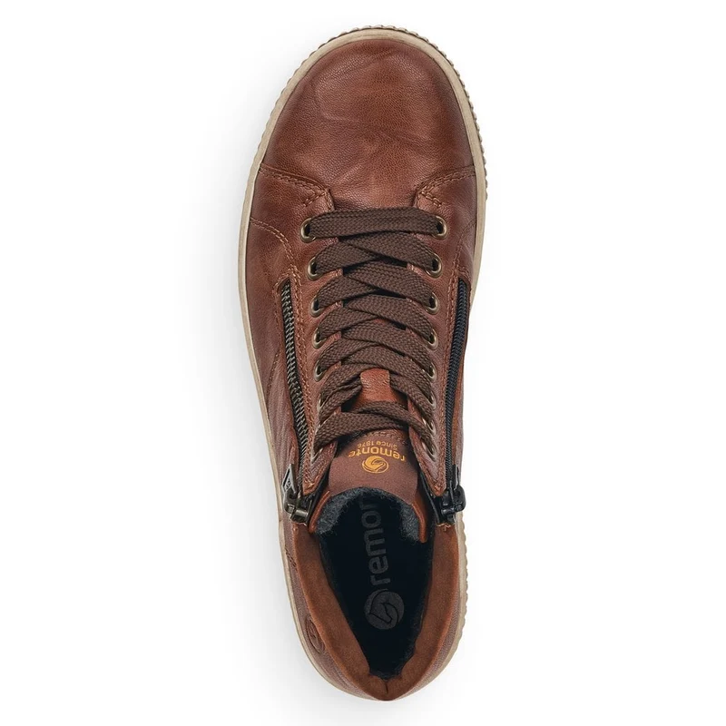 Remonte Damenmode Leder Hi Top Sneakers | Braun