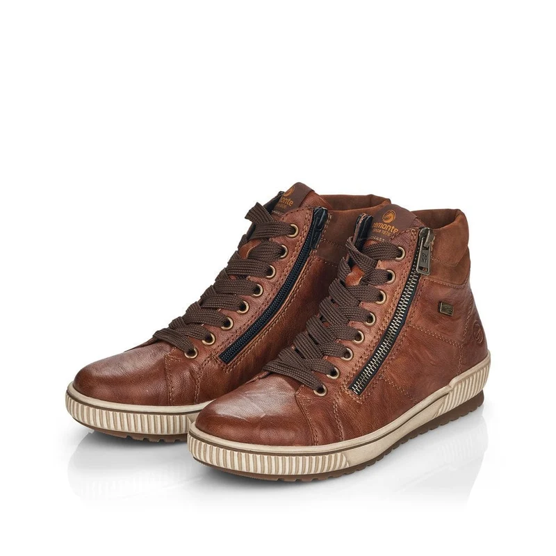 Remonte Damenmode Leder Hi Top Sneakers | Braun