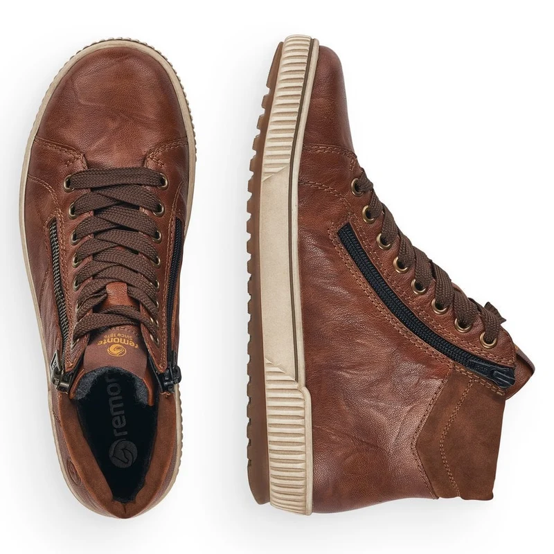 Remonte Damenmode Leder Hi Top Sneakers | Braun