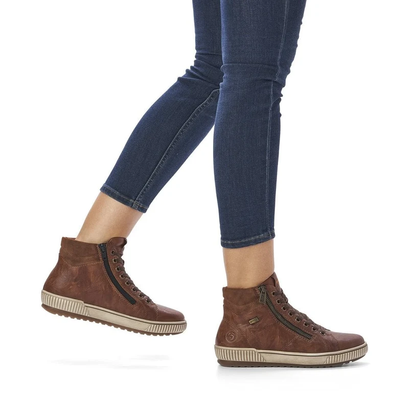 Remonte Damenmode Leder Hi Top Sneakers | Braun
