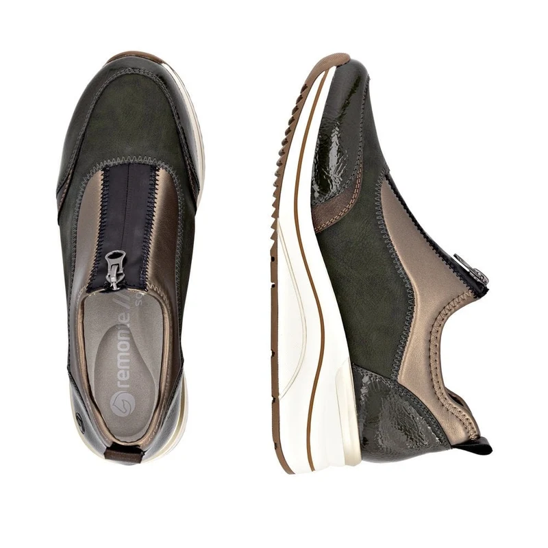 Remonte Lässige Sneaker mit Reißverschluss vorne für Damen | Grün