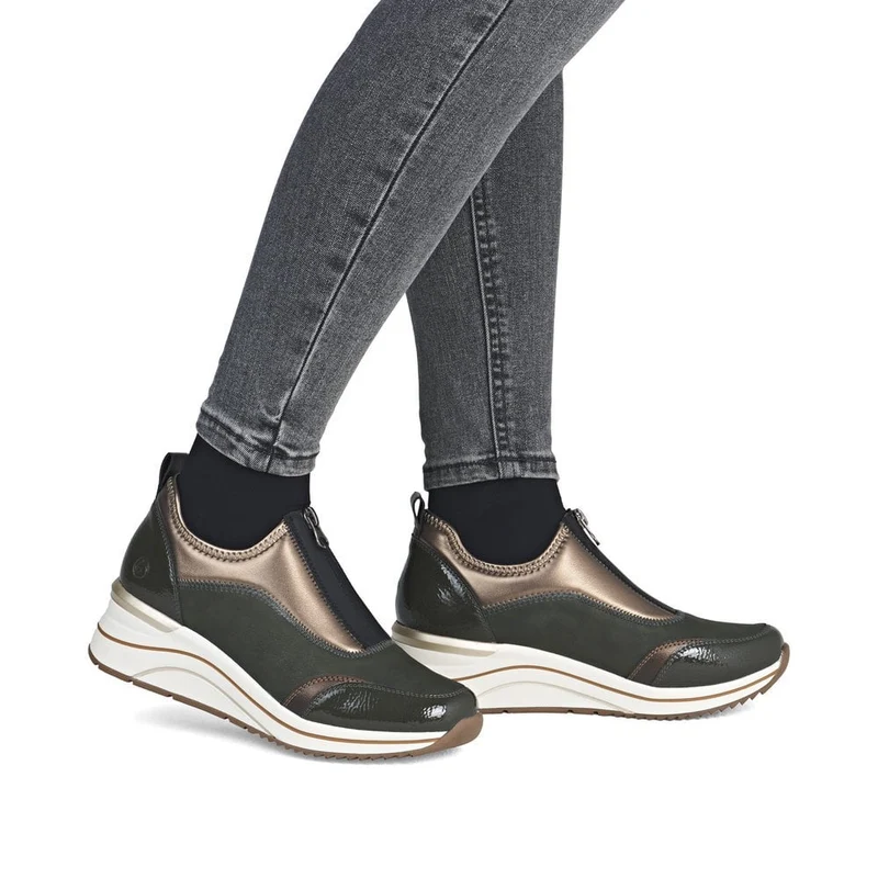 Remonte Lässige Sneaker mit Reißverschluss vorne für Damen | Grün