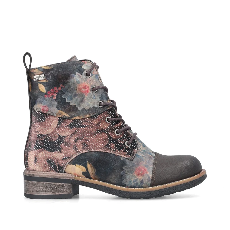 Rieker Damen Stiefelette mit Fleecefutter und Blumenmuster | Schwarz