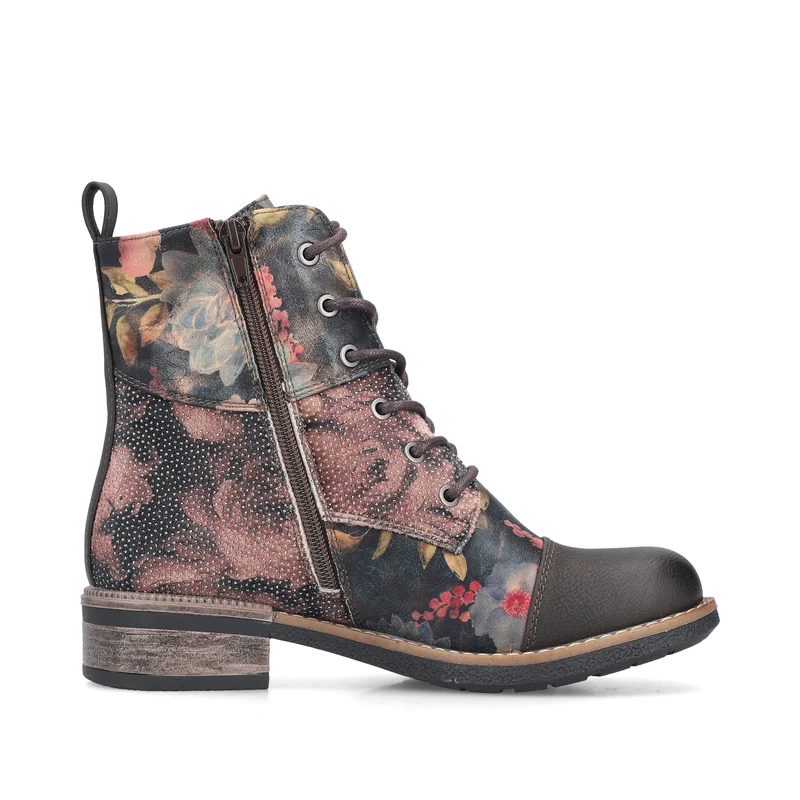 Rieker Damen Stiefelette mit Fleecefutter und Blumenmuster | Schwarz