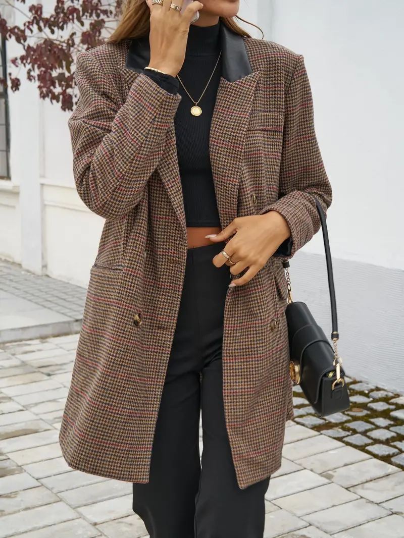 Eliy | Eleganter langer Mantel mit Hahnentrittmuster für Damen - Vintage-inspiriert