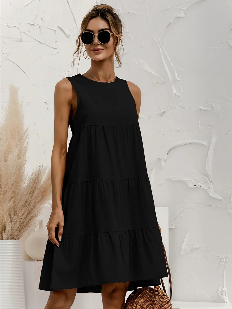 Kara | Schwarzes Stufenkleid ohne Ärmel