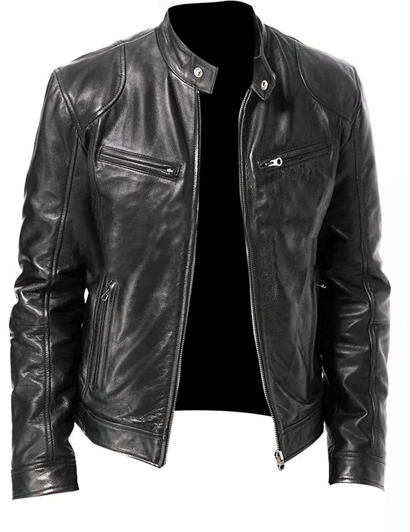 Enzo | Lässige Lederjacke mit Knopkragen – Stilvoll und Modern