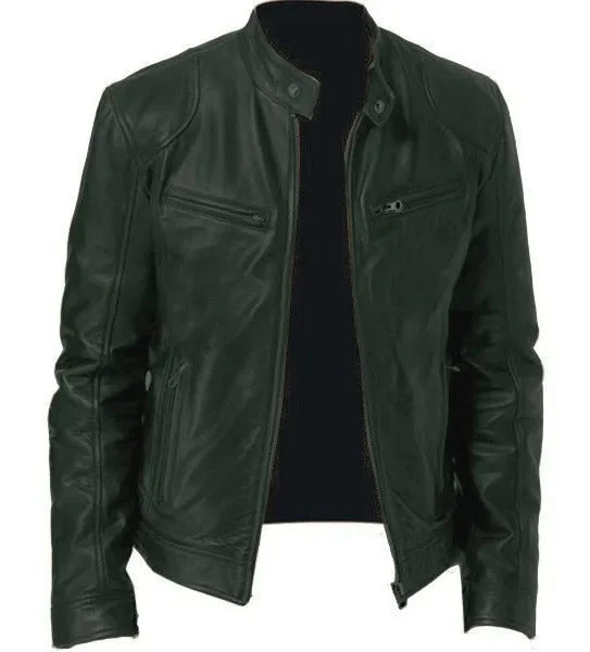 Enzo | Lässige Lederjacke mit Knopkragen – Stilvoll und Modern