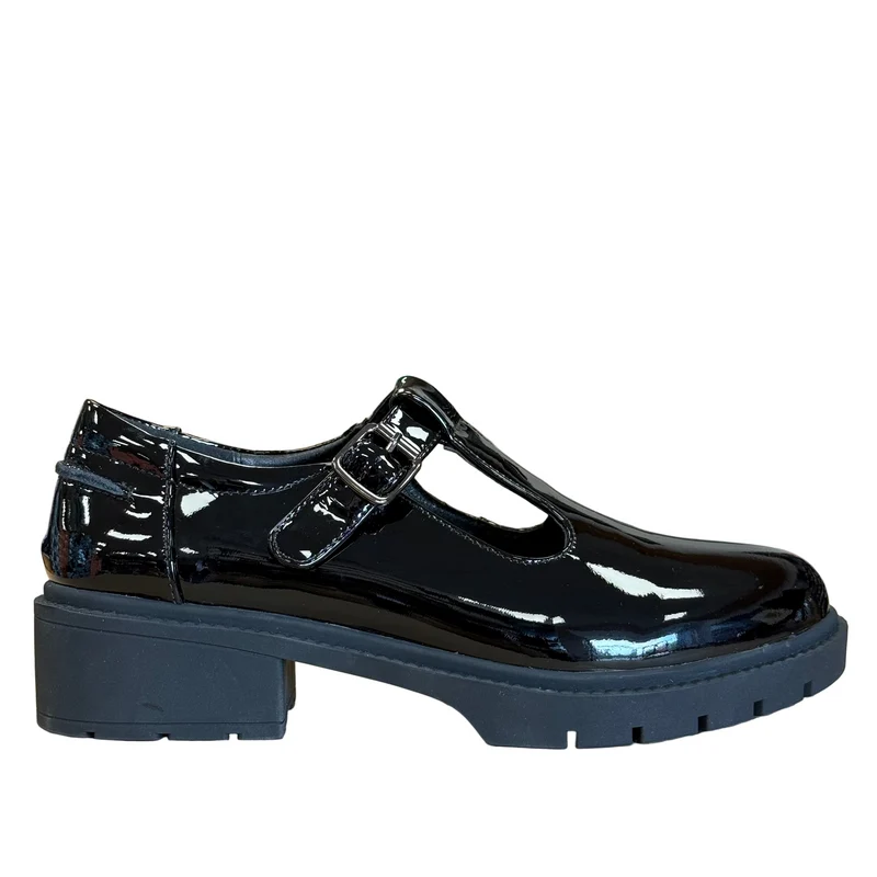 Teds Brunel Lackleder T-Bar Schulschuh für Kinder | Schwarz