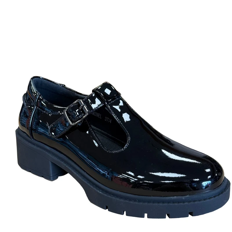 Teds Brunel Lackleder T-Bar Schulschuh für Kinder | Schwarz
