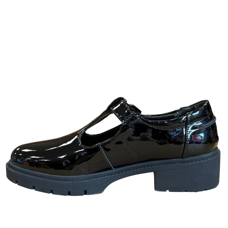 Teds Brunel Lackleder T-Bar Schulschuh für Kinder | Schwarz
