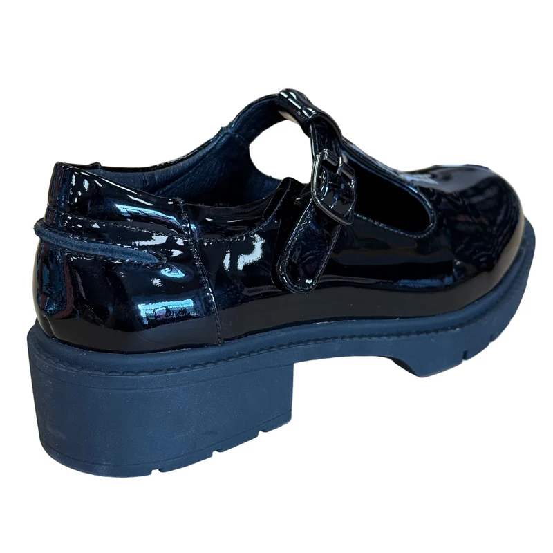 Teds Brunel Lackleder T-Bar Schulschuh für Kinder | Schwarz