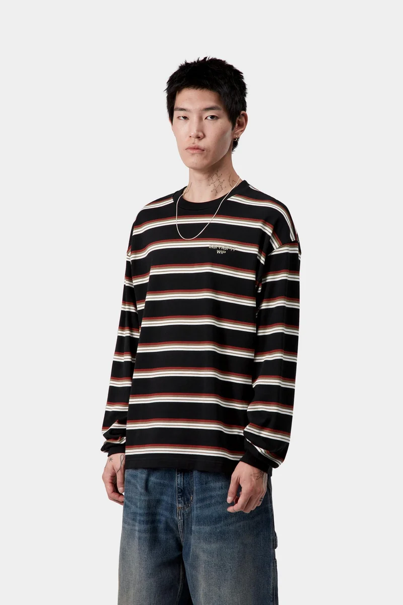 Carhartt WIP Herren Holm Stripe Langarm-T-Shirt | Schwarz