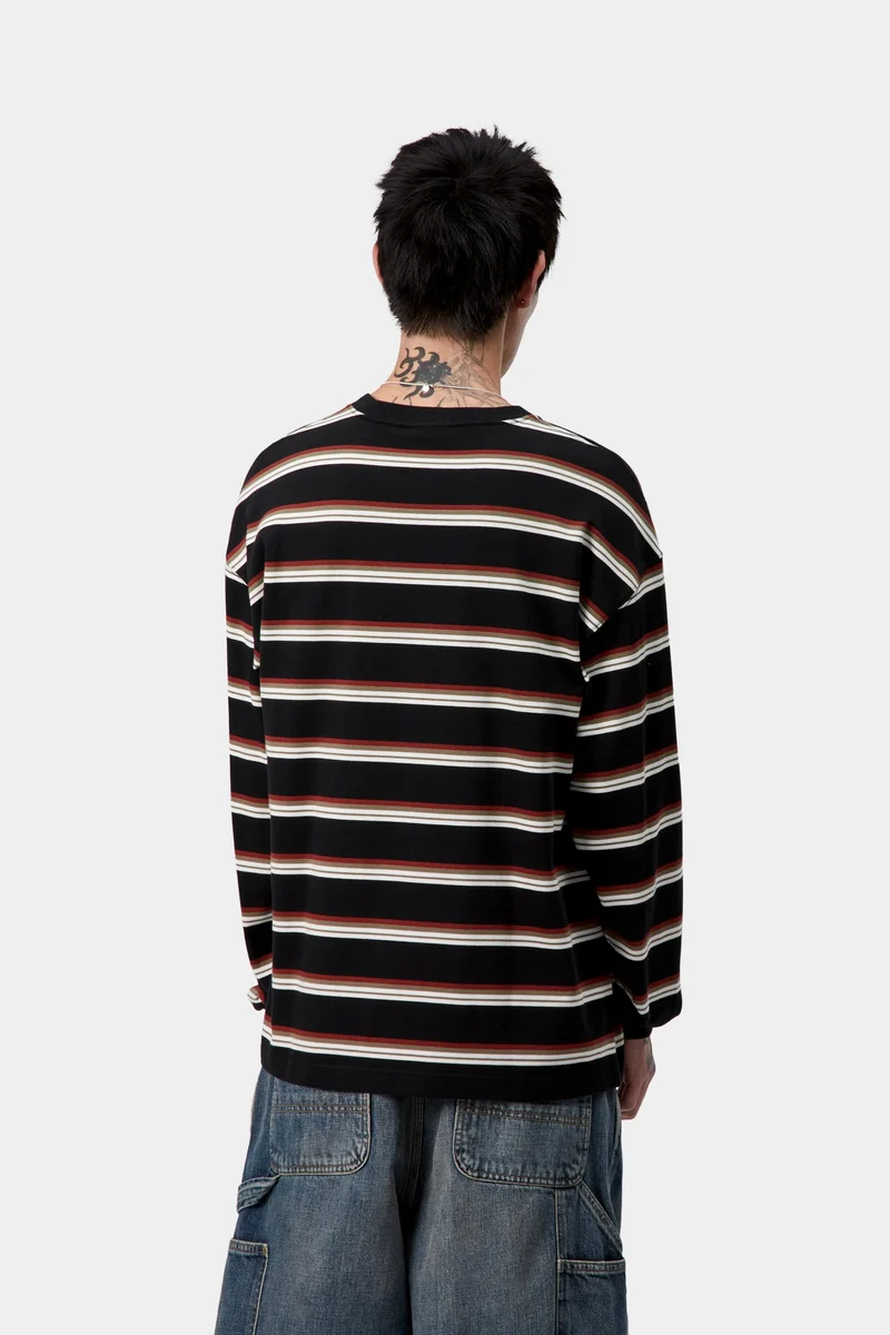 Carhartt WIP Herren Holm Stripe Langarm-T-Shirt | Schwarz