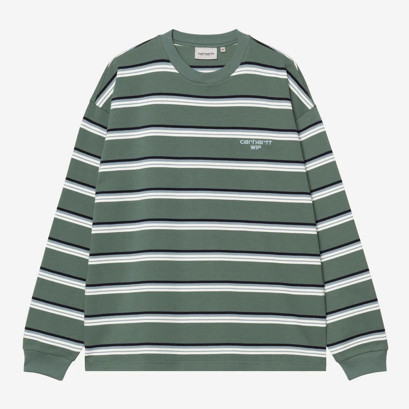 Carhartt WIP Herren Holm Stripe Langarm-T-Shirt | Silberne Kiefer