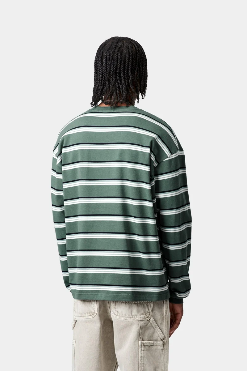 Carhartt WIP Herren Holm Stripe Langarm-T-Shirt | Silberne Kiefer