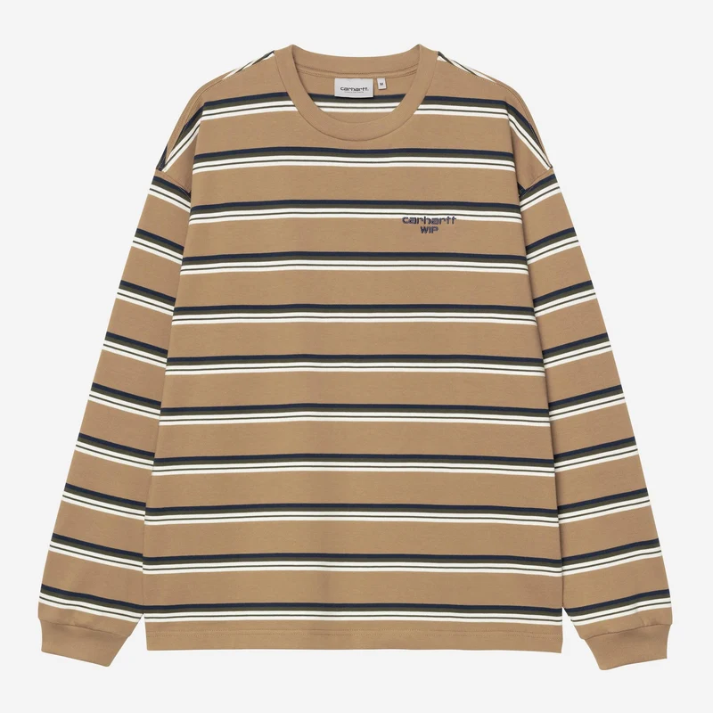 Carhartt WIP Herren Holm Stripe Langarm-T-Shirt | Erdnuss