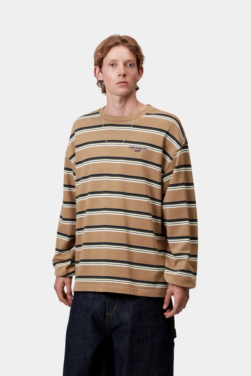 Carhartt WIP Herren Holm Stripe Langarm-T-Shirt | Erdnuss