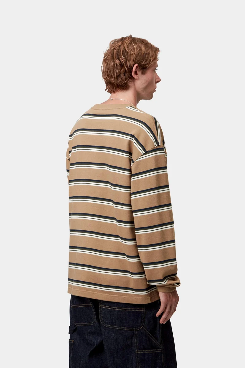 Carhartt WIP Herren Holm Stripe Langarm-T-Shirt | Erdnuss