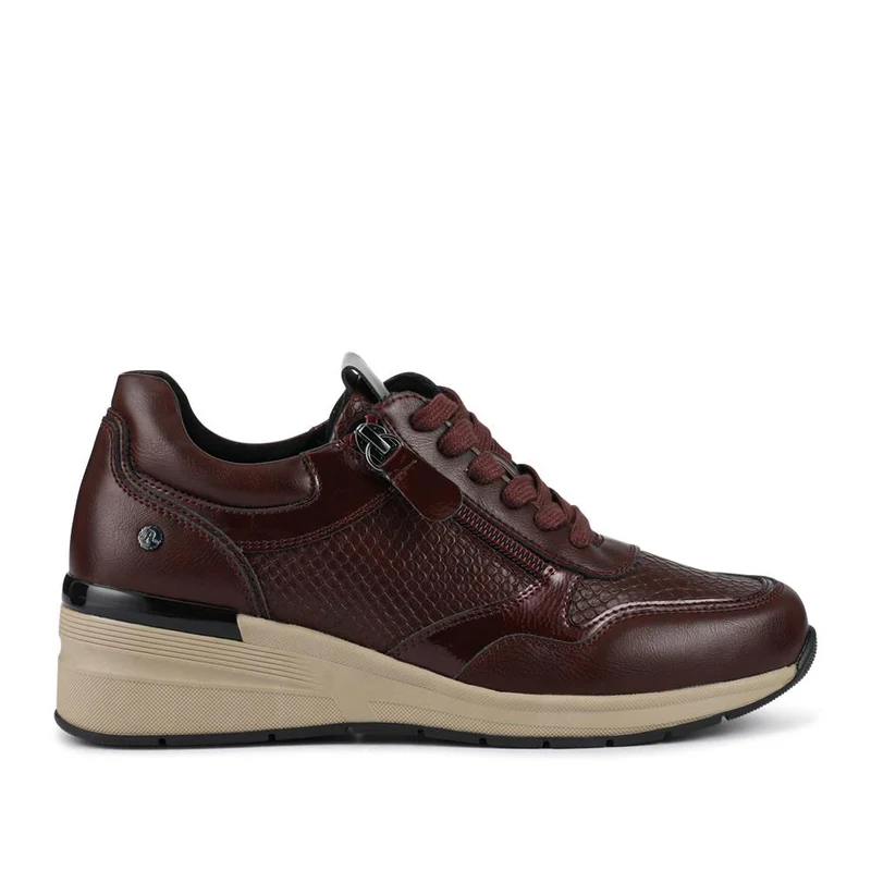 Platform Lace-Up Trainers with Side Zip - WOIL42006 / 328 221 - Burgundy