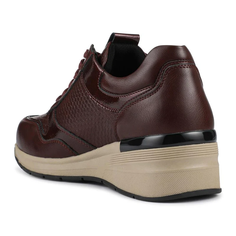Platform Lace-Up Trainers with Side Zip - WOIL42006 / 328 221 - Burgundy