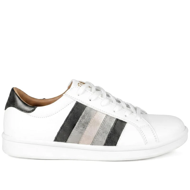 Casual Lace-Up Trainers - VSHI41000 / 326 853 - White-Silver