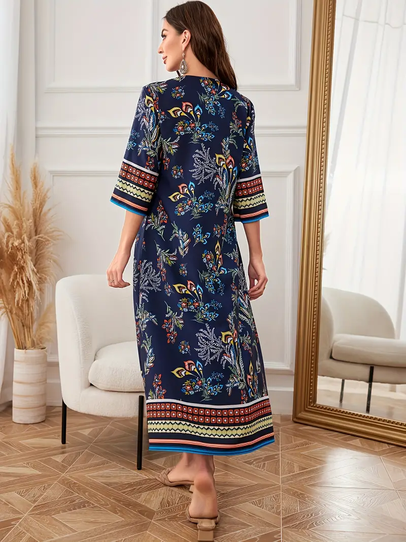 Mirri - Ethnisches grafisches Wandteppich Boho Midikleid