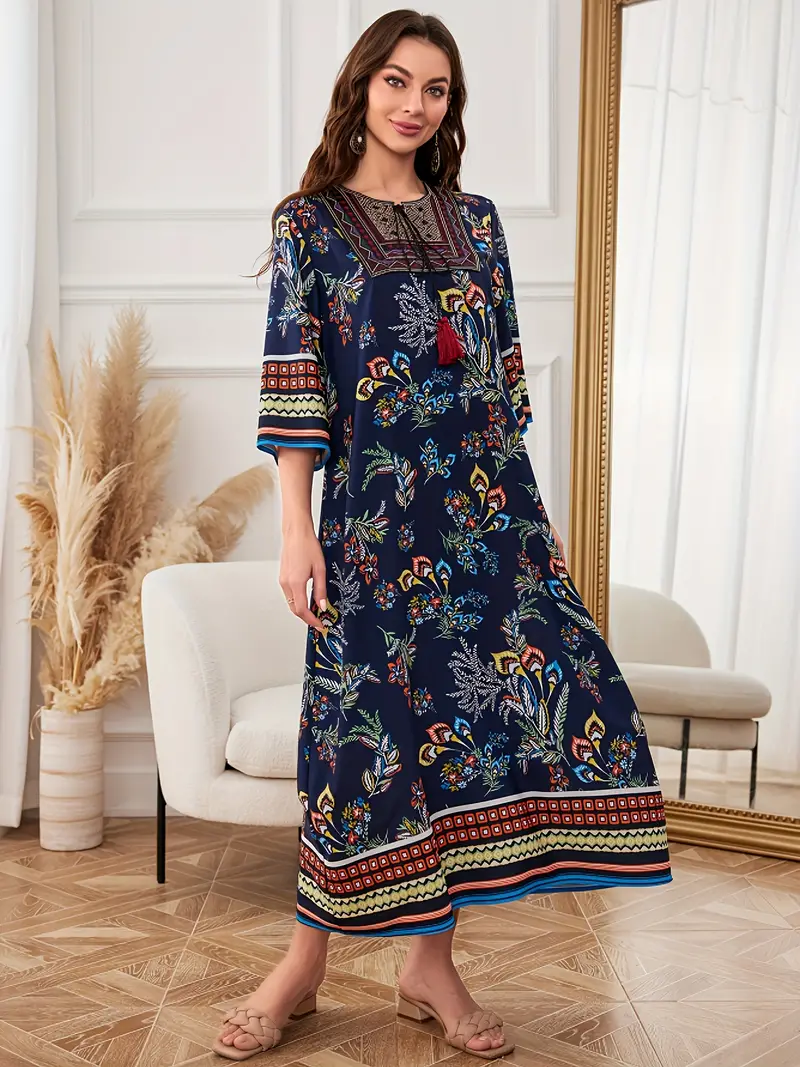 Mirri - Ethnisches grafisches Wandteppich Boho Midikleid
