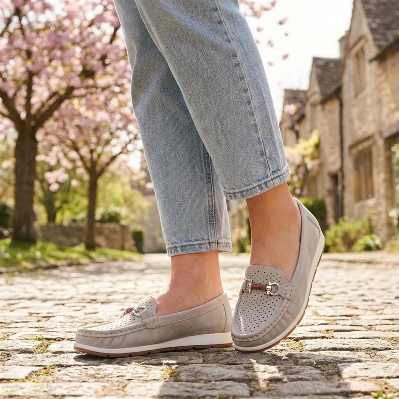 Breathable Buckle Detailed Moccasins - BAIZH41039 / 327 317 - Grey