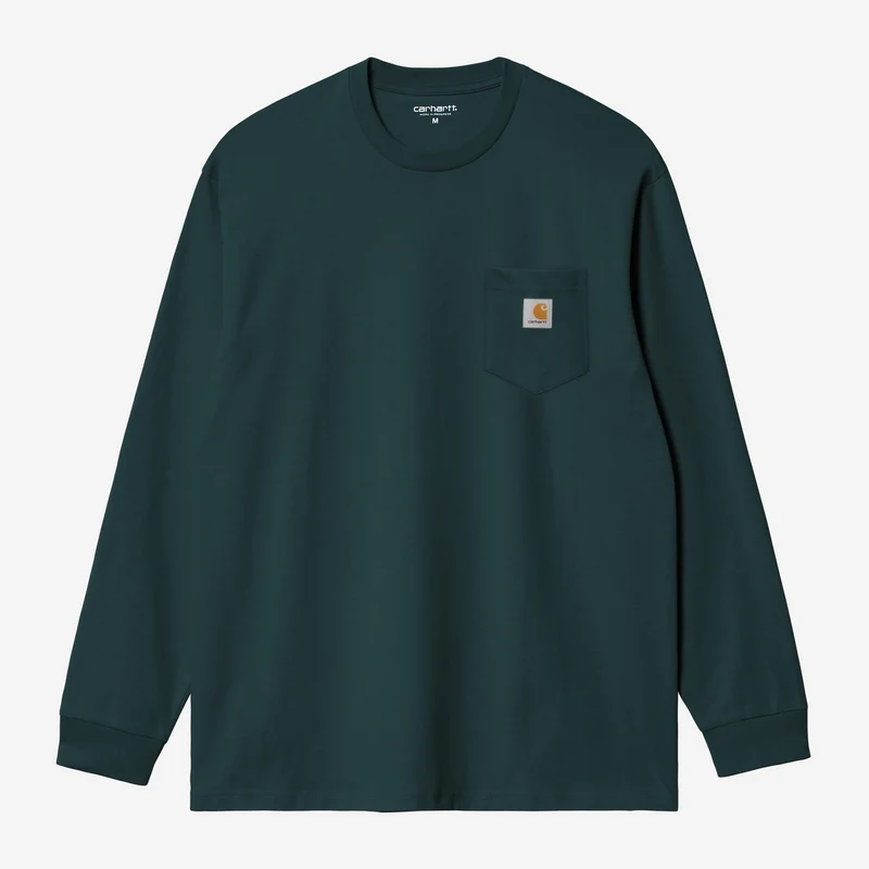 Carhartt WIP Herren Langarm-T-Shirt mit Tasche | Deep Lagoon