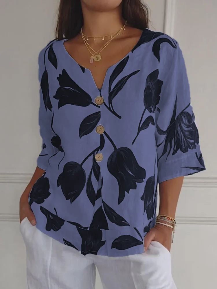 Elara - Botanische V-Ausschnitt Bluse