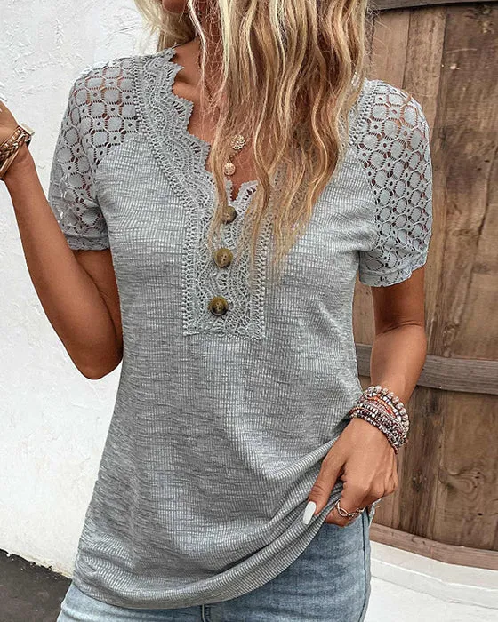 Specas | Woman T-Shirt mit kurzen Ärmeln und Spitze