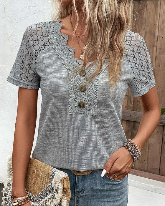 Specas | Woman T-Shirt mit kurzen Ärmeln und Spitze