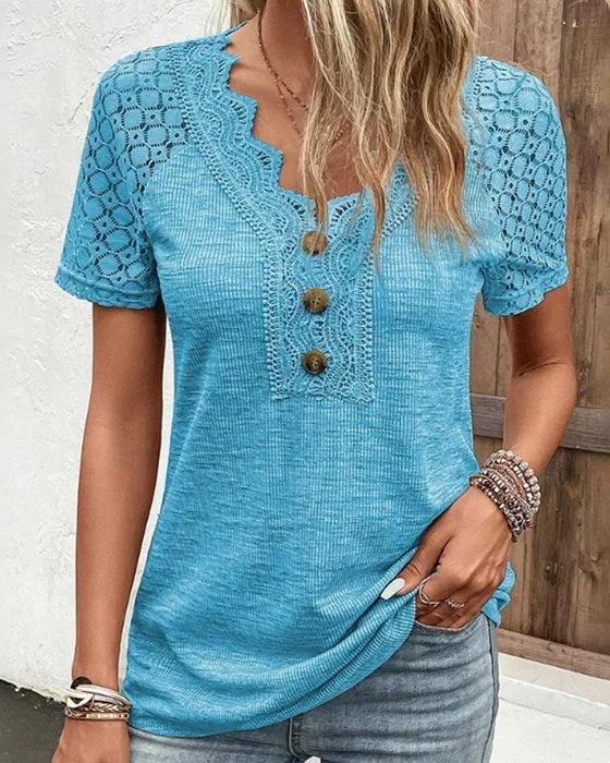 Specas | Woman T-Shirt mit kurzen Ärmeln und Spitze