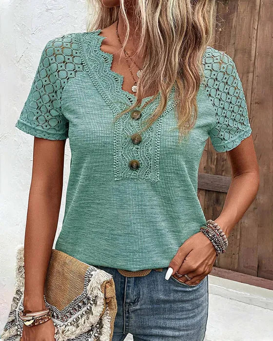 Specas | Woman T-Shirt mit kurzen Ärmeln und Spitze