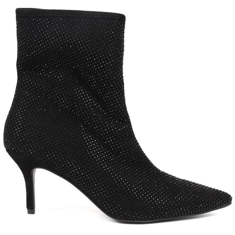 Jewelled Leather Heeled Boots - KHIARA / 324 334 - Black