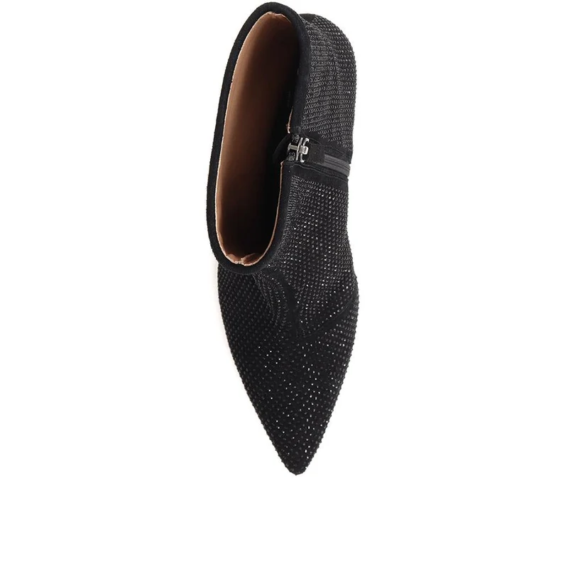 Jewelled Leather Heeled Boots - KHIARA / 324 334 - Black