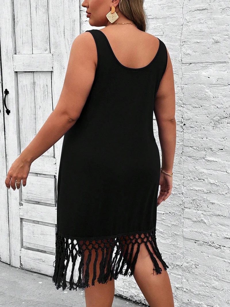 Ella-Ärmelloses Strickkleid mit blauer Quastendekoration
