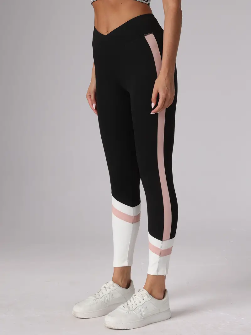 Gestreifte Seiten | Colorblock-Fitness-Leggings
