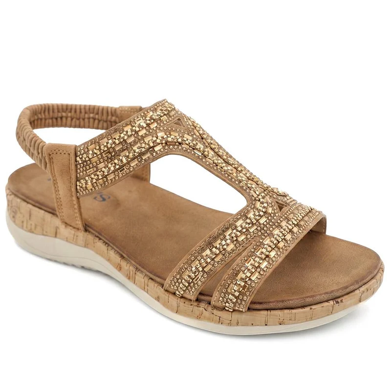 Wide Fit Elasticated Sandals - BAIZH43067 / 329 611 - Tan