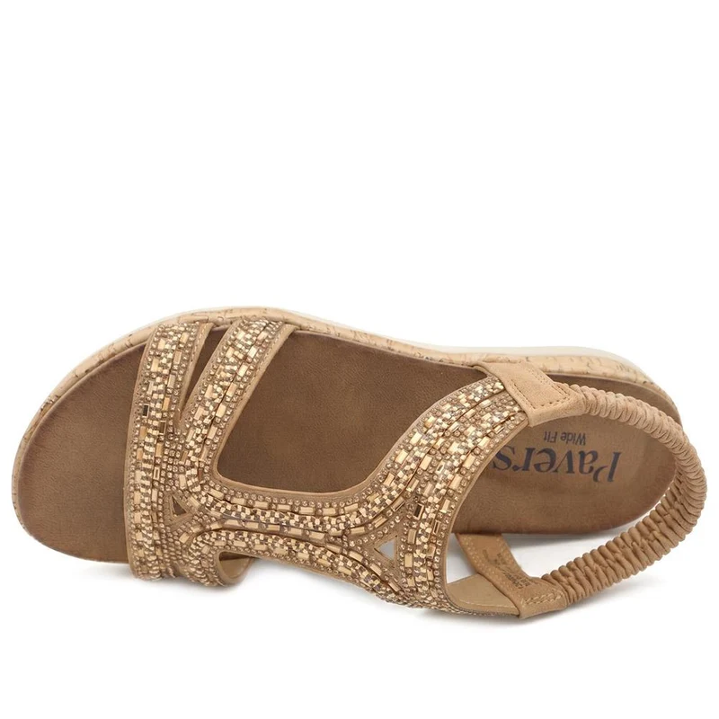 Wide Fit Elasticated Sandals - BAIZH43067 / 329 611 - Tan