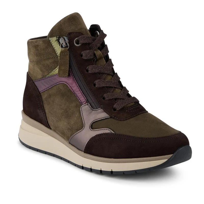 Gabor Wide Fit Leather Zip Fasten Hi Top Trainers - GAB42530 / 328 945 - Khaki Multi
