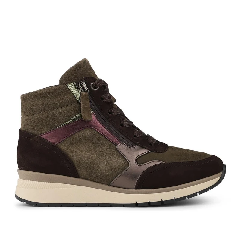 Gabor Wide Fit Leather Zip Fasten Hi Top Trainers - GAB42530 / 328 945 - Khaki Multi