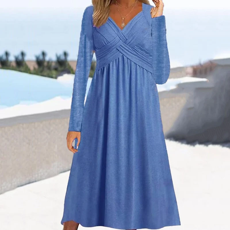 Venala | Graues Einfarbiges Midikleid Mit Seitentaschen