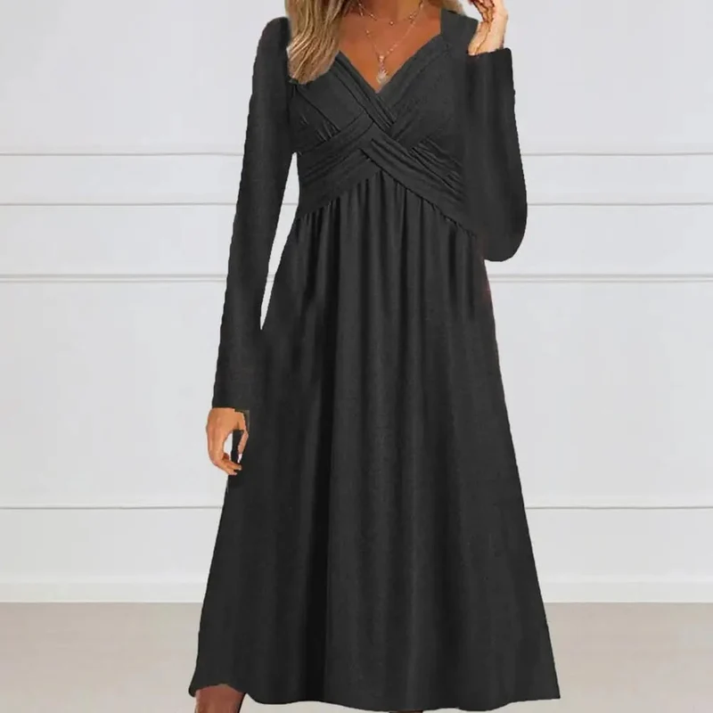 Venala | Graues Einfarbiges Midikleid Mit Seitentaschen