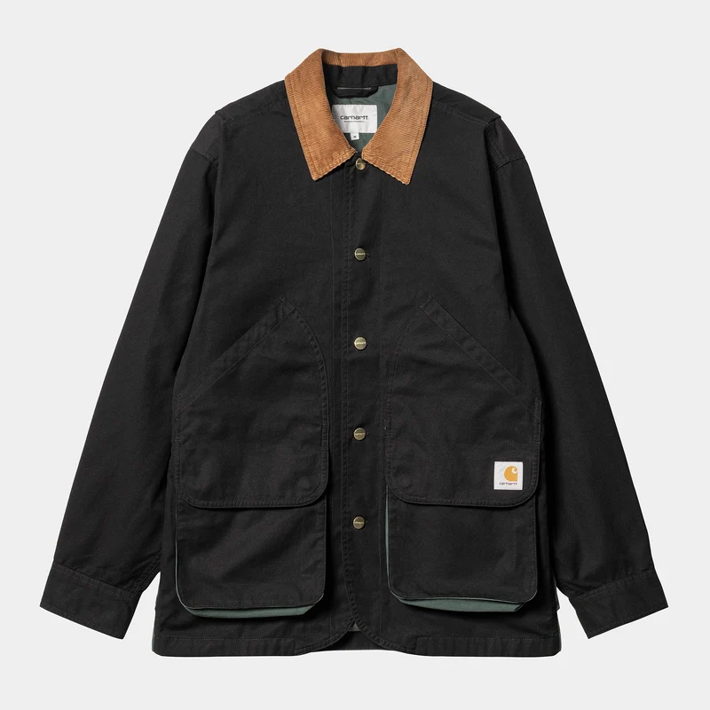 Carhartt WIP Herren Heston Heavy Stone Wash Jacke - Schwarz / Discovery Grün